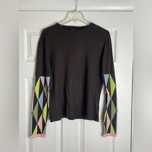 MAG by Magaschoni Brown Sweater with Argyle Sleeves - Large